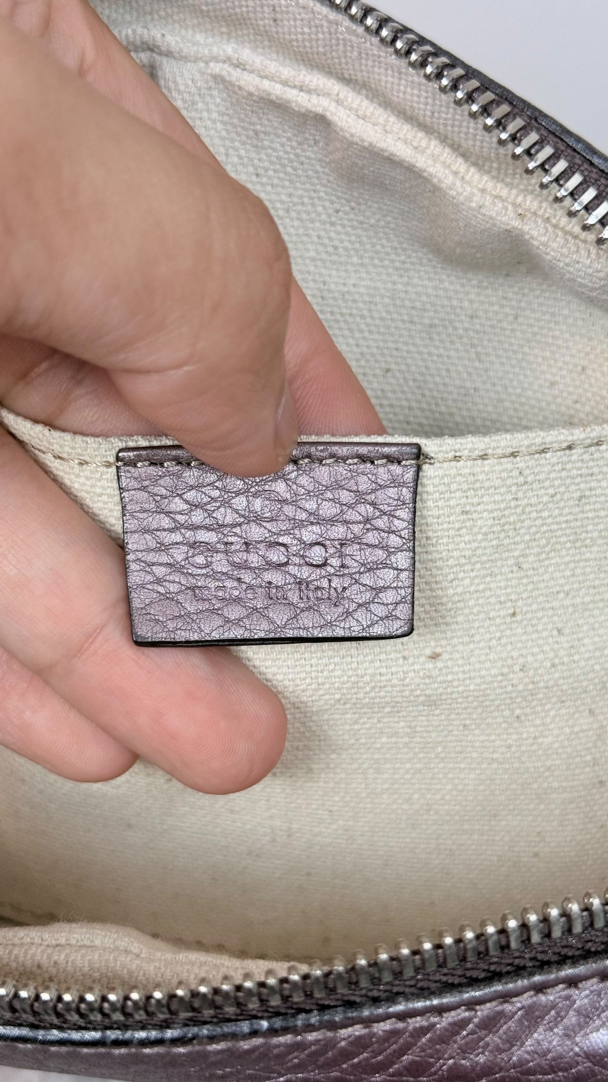 GUCCI Soho Disco Leather Purple Metallic Crossbody