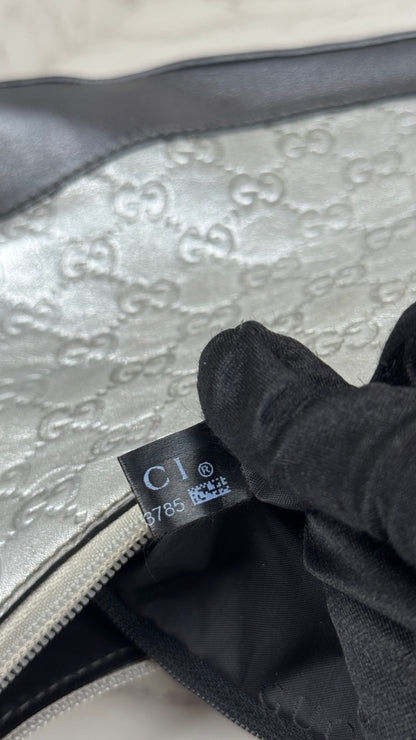 Gucci GG Leather Hobo Silver and Grey