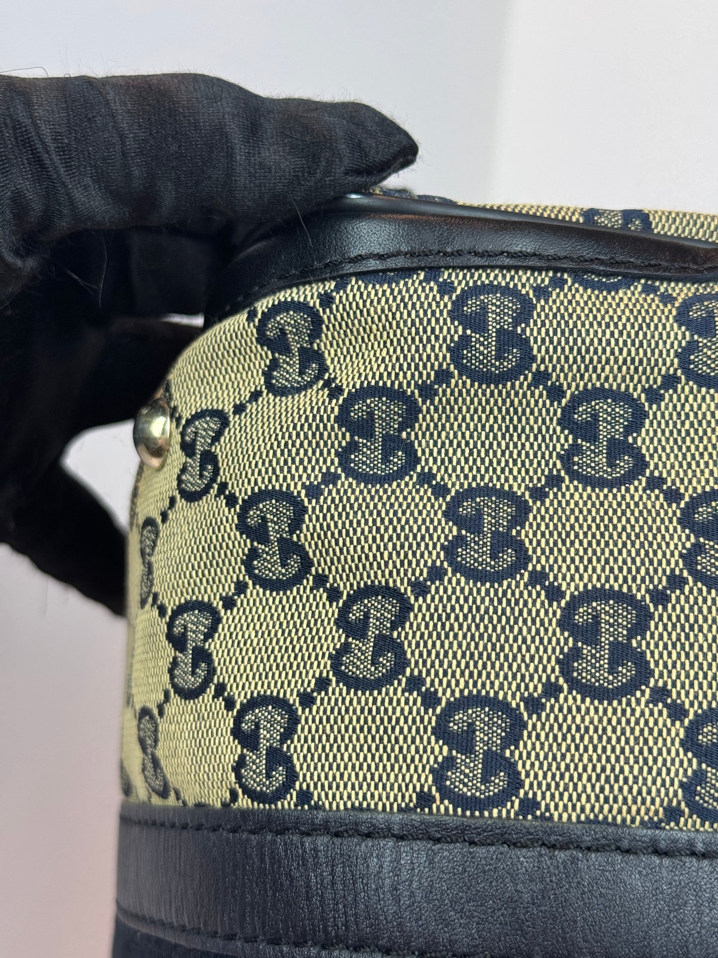 GUCCI Web Boston Navy Blue GG Canvas with strap