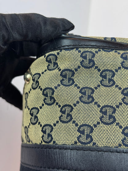 GUCCI Web Boston Navy Blue GG Canvas with strap