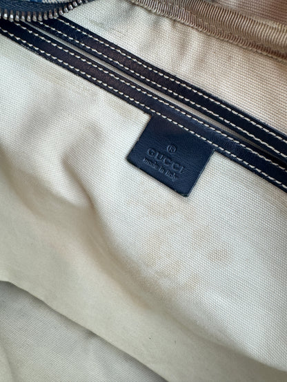 Gucci Large Front Zip Leather Coated Canvas Navy