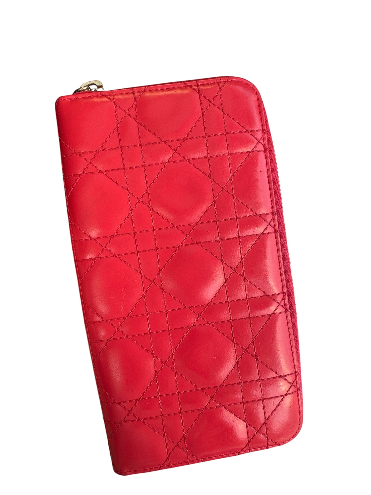 WA4👛Dior Long wallet zippy Red (COA Included) retail $1350