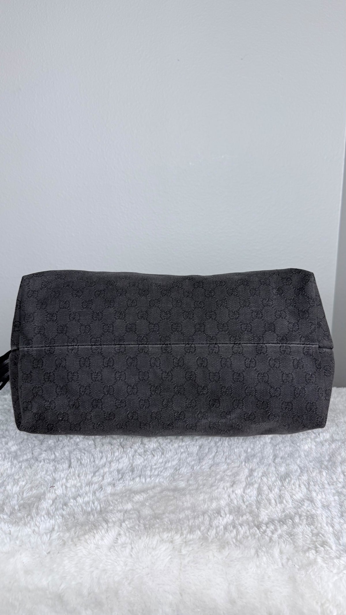 GUCCI Pebbled Danim Bamboo Tassel Tote large Black
