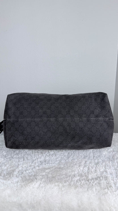 GUCCI Pebbled Danim Bamboo Tassel Tote large Black