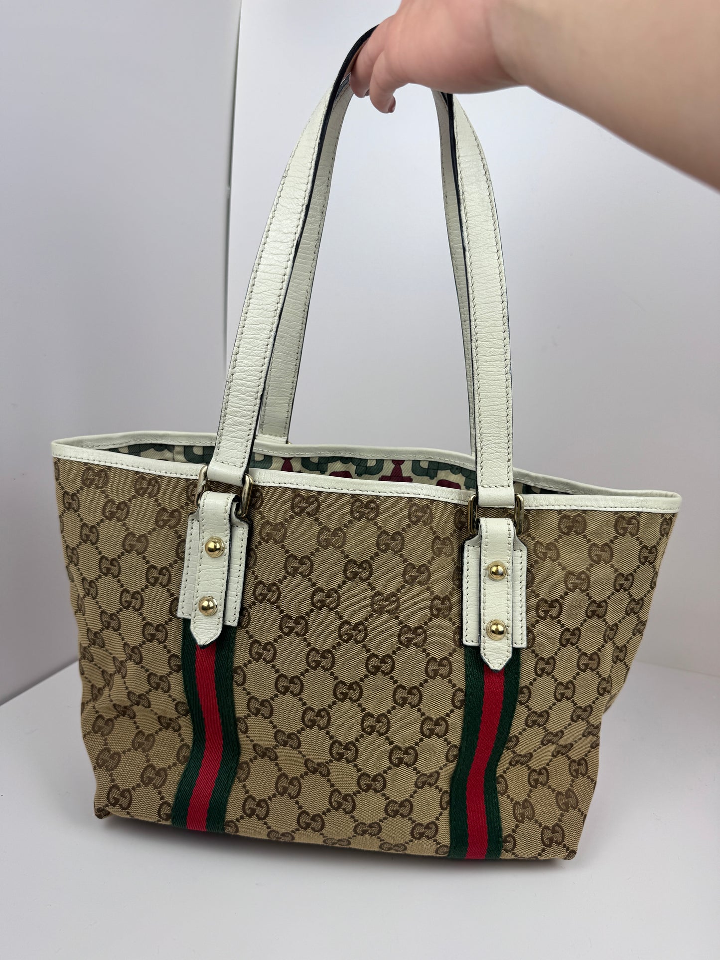 Gucci Web Tote GG Canvas White