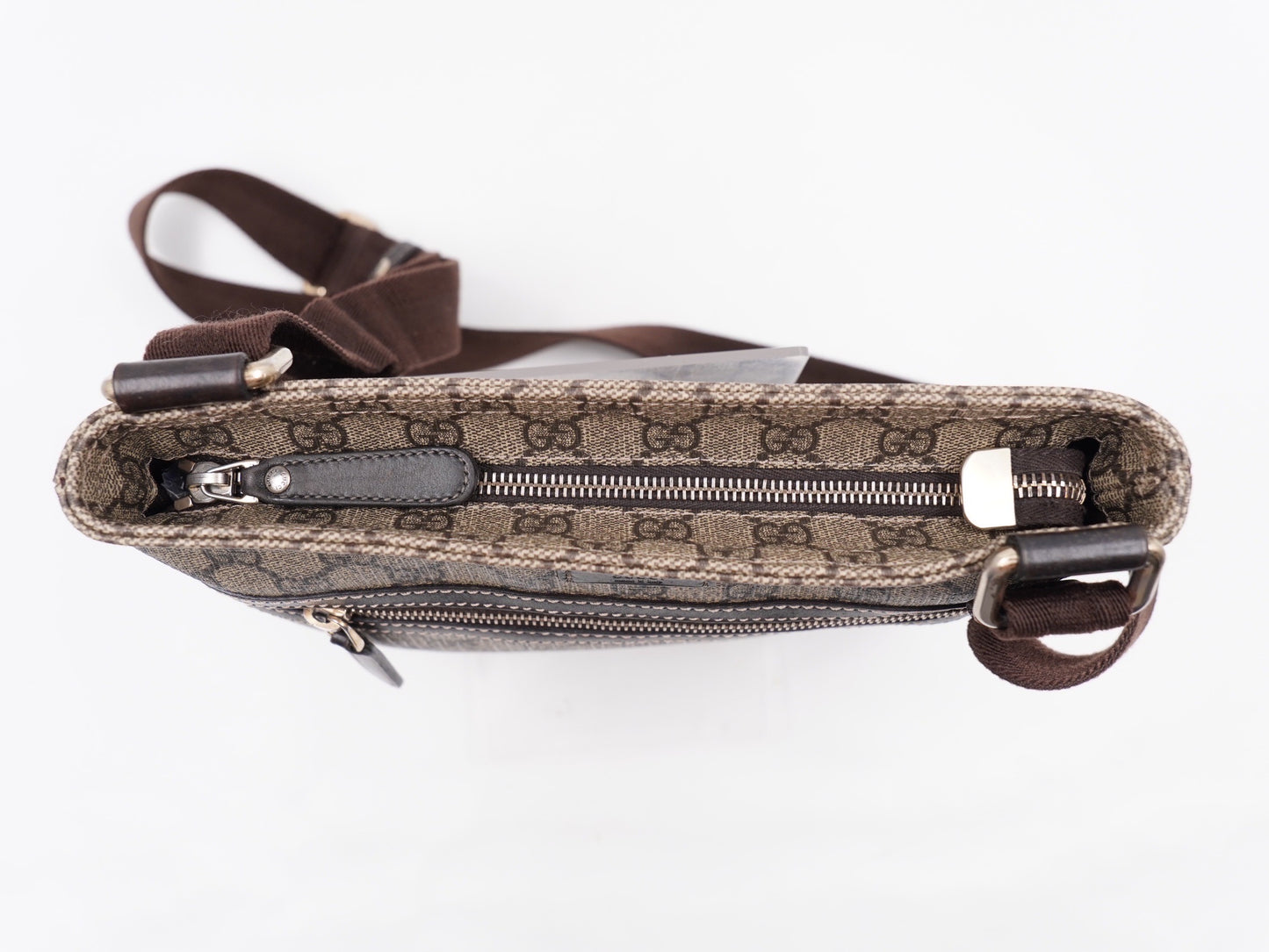 Gucci Front Zip Flat Messenger Bag Coated Canvas Medium
