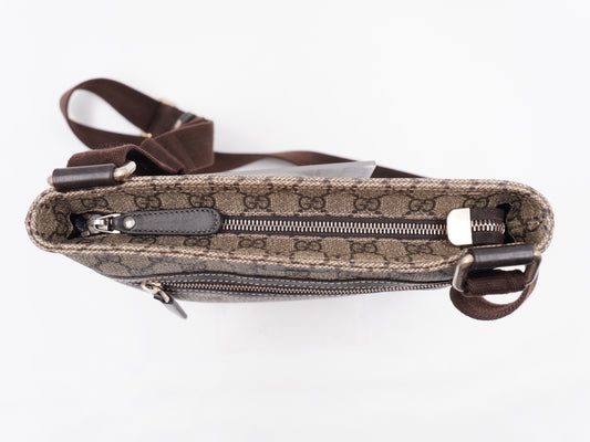 Gucci Front Zip Flat Messenger Bag Coated Canvas Medium