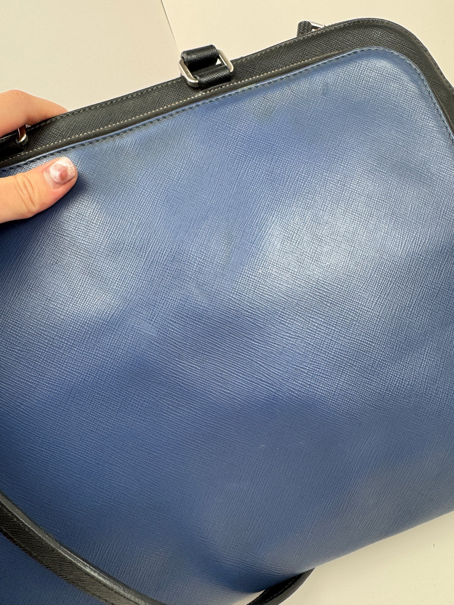 Prada Saffiano Business Briefcase two tone Black& Blue