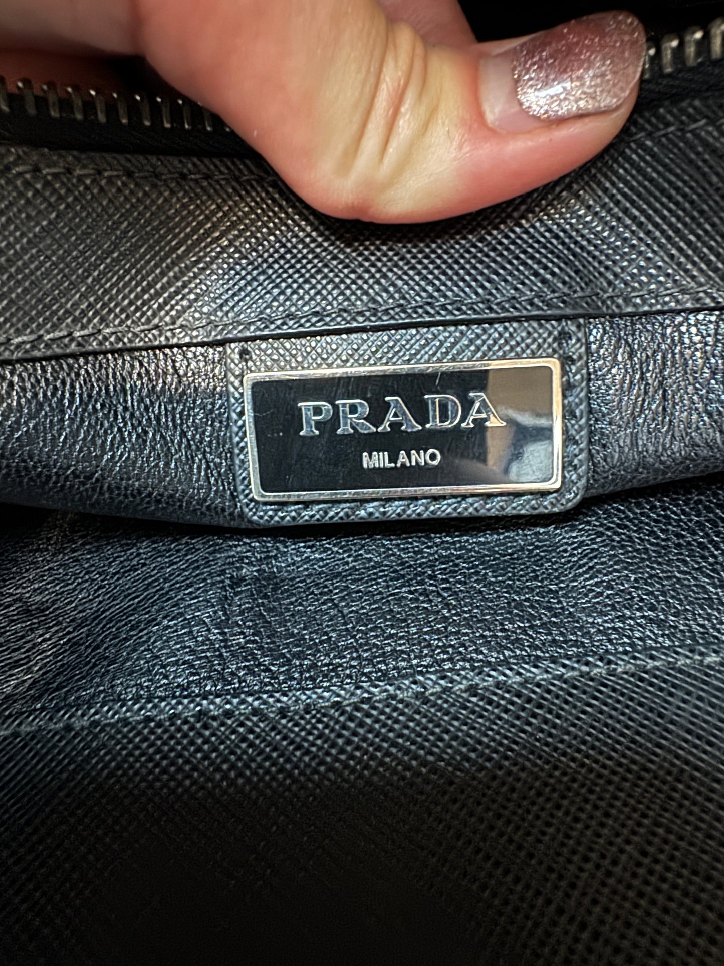 Prada Saffiano Business Briefcase two tone Black& Blue