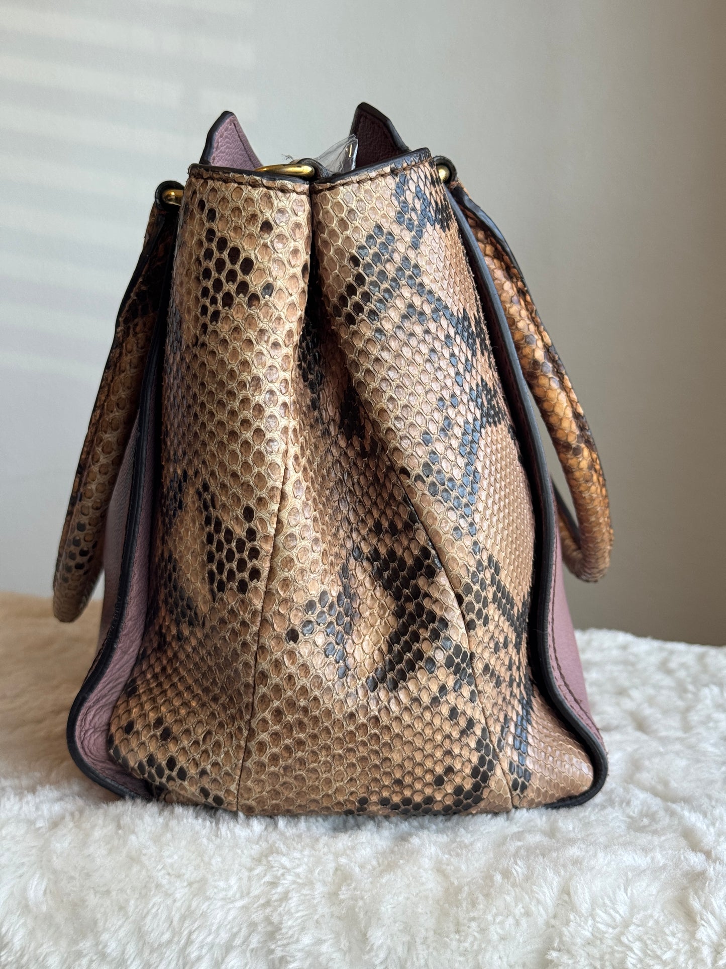 BURBERRY Pink Leather & Python Medium Buckle Tote Bag