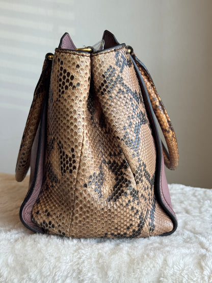 BURBERRY Pink Leather & Python Medium Buckle Tote Bag