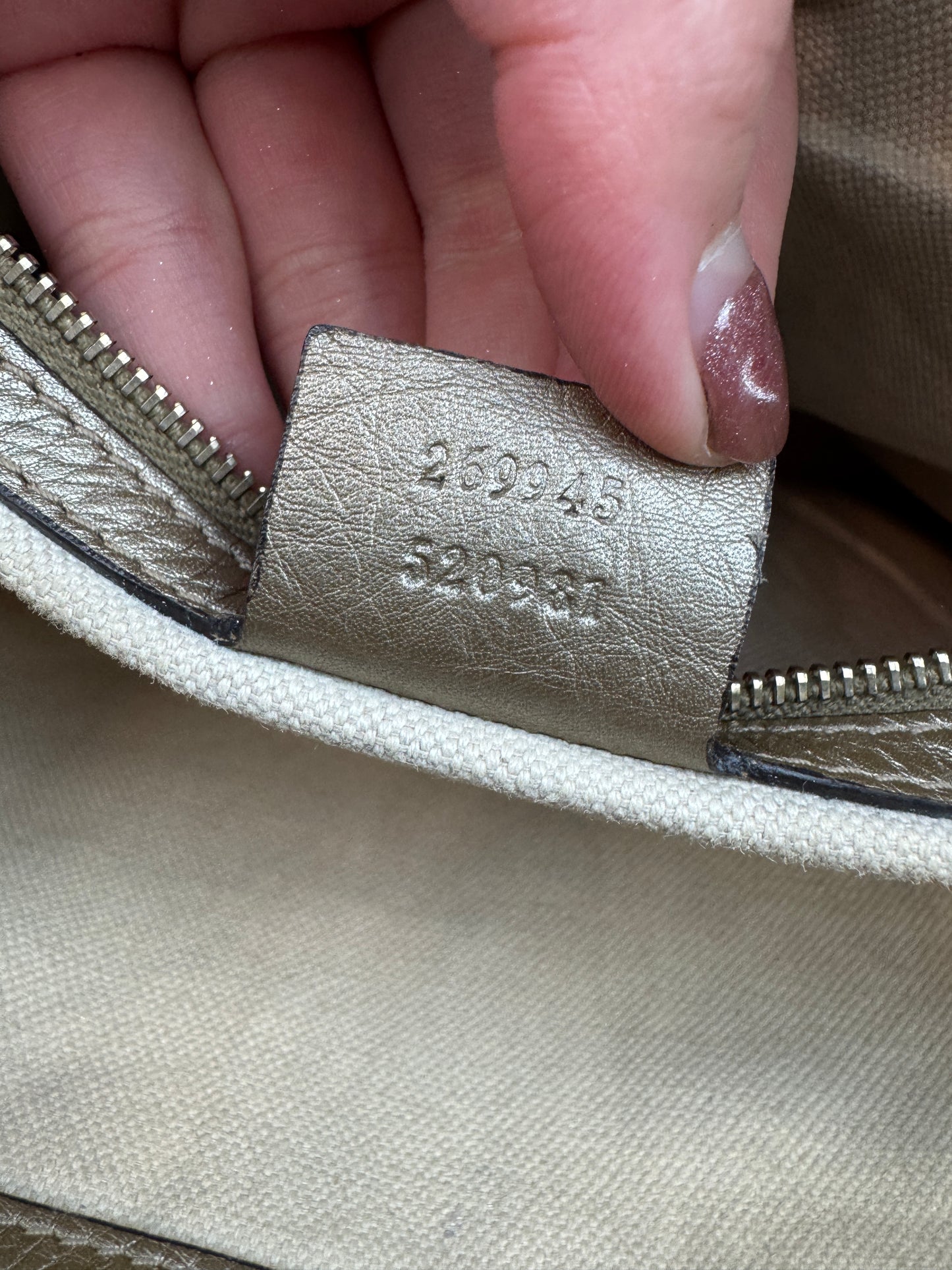 Gucci Bella Tote Leather Metallic Gold