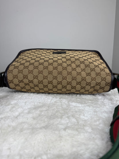 GUCCI Web Strap Messenger GG Canvas Brown