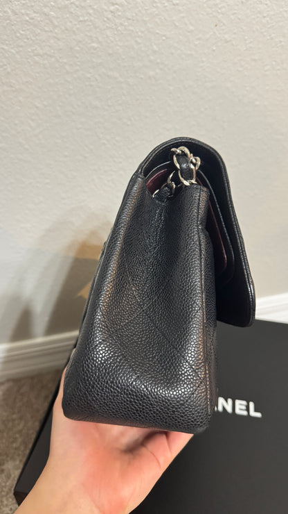Chanel Classic Double Flap Jumbo Caviar Silver hardware Black
