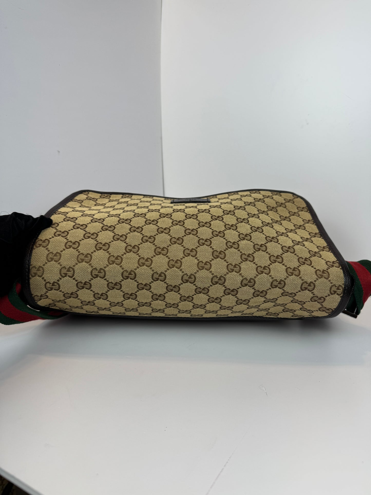 GUCCI Web Flap messenger GG Canvas Brown