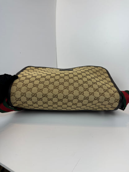GUCCI Web Flap messenger GG Canvas Brown