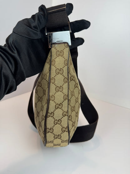 GUCCI Hobo Halfmoon Double Button GG Canvas Brown