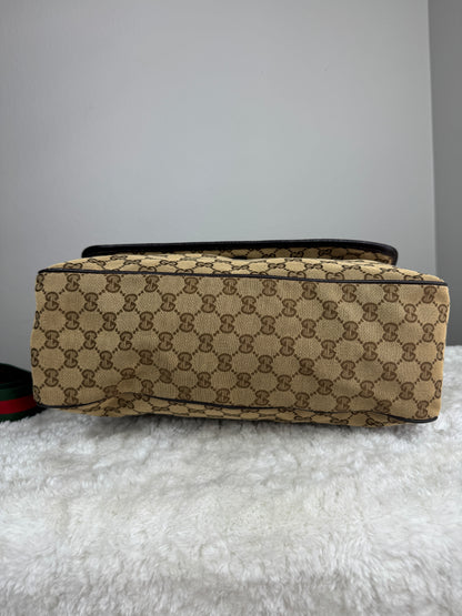 GUCCI Web Strap Messenger GG Canvas Brown