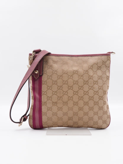 Gucci web Flat Crossbody pink