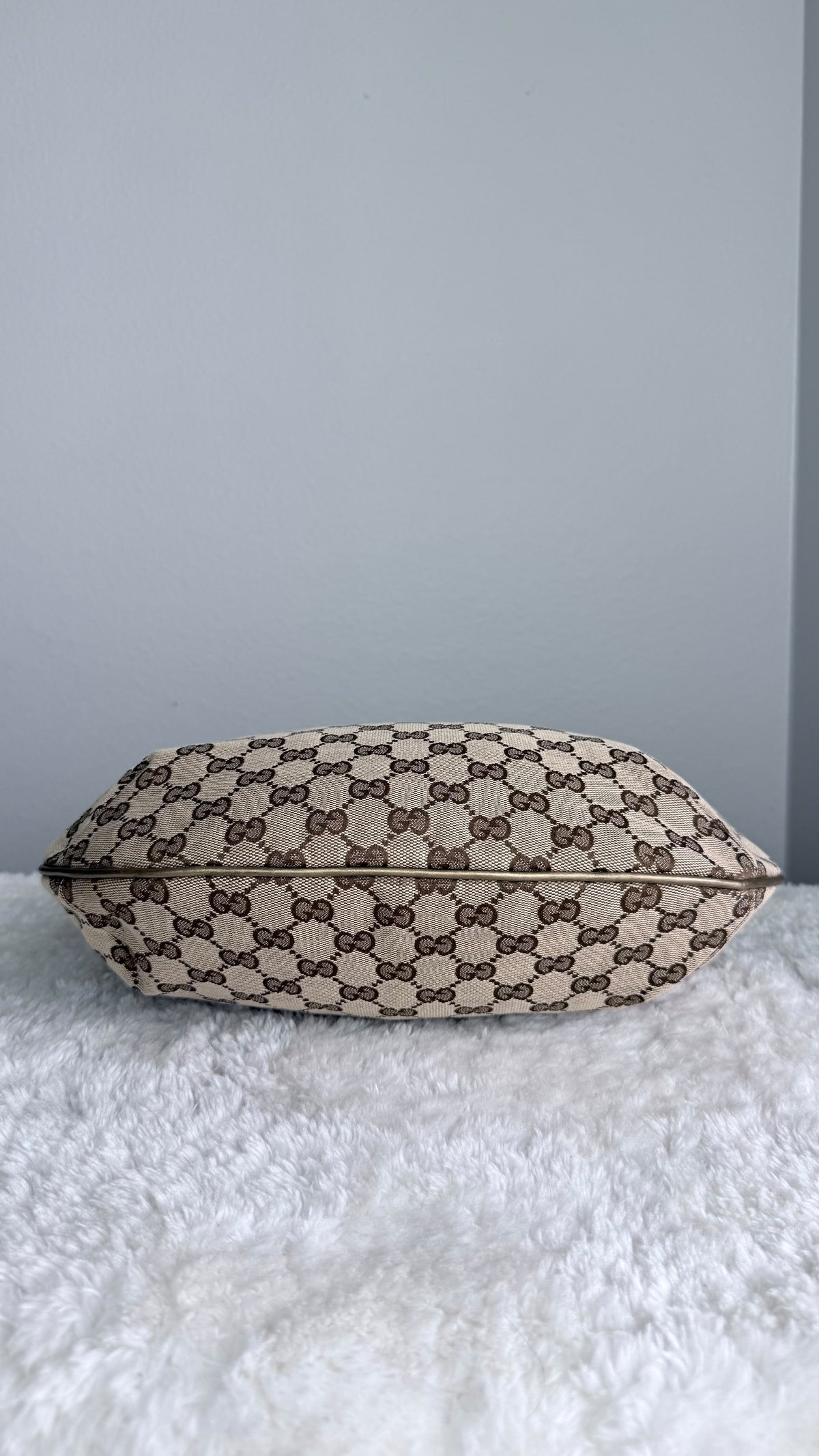 GUCCI Web Halfmoon Hobo  GG Canvas Gold Metallic