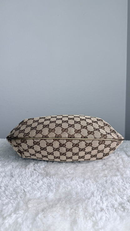 GUCCI Web Halfmoon Hobo  GG Canvas Gold Metallic