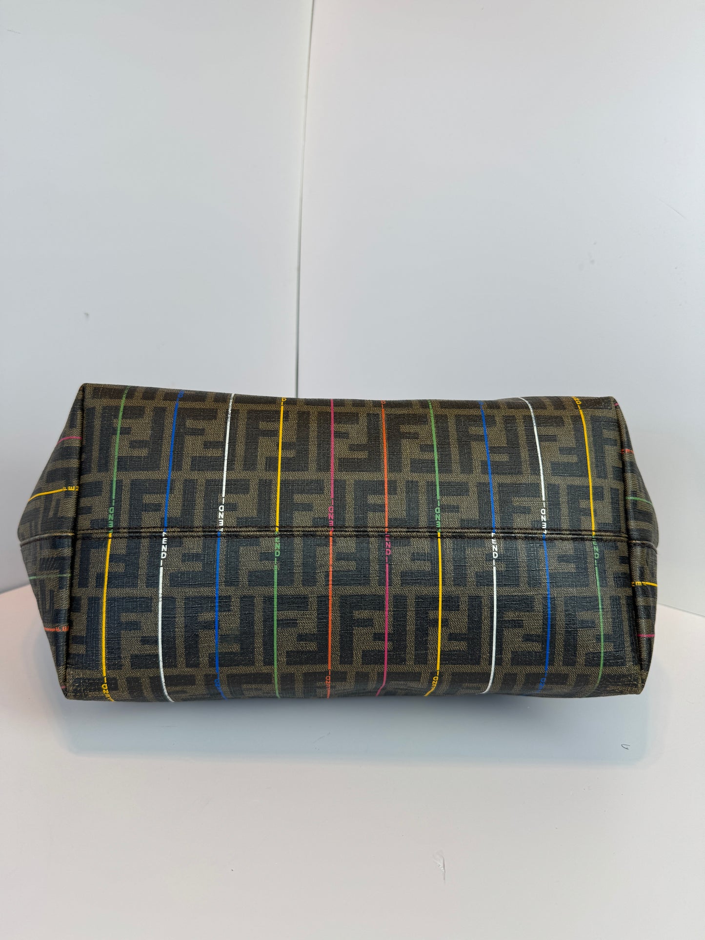 FENDI  Zucca Print Multi color Stripe Coated canvas Medium Roll Tote