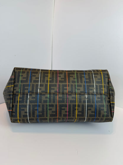 FENDI  Zucca Print Multi color Stripe Coated canvas Medium Roll Tote