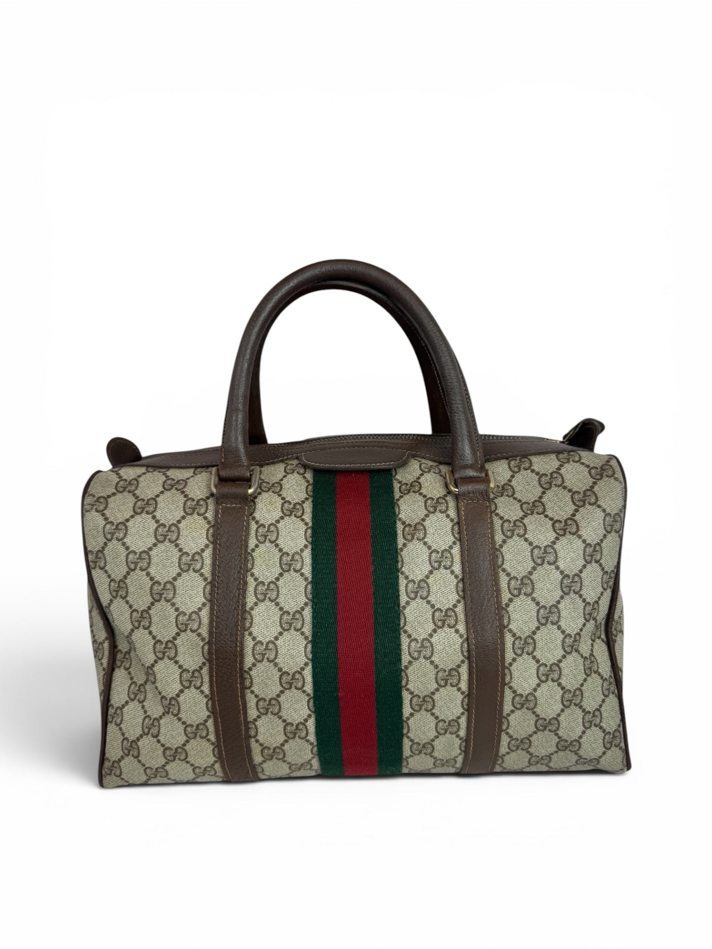 GU02👜 Gucci Web Boston GG Supreme Coated Canvas