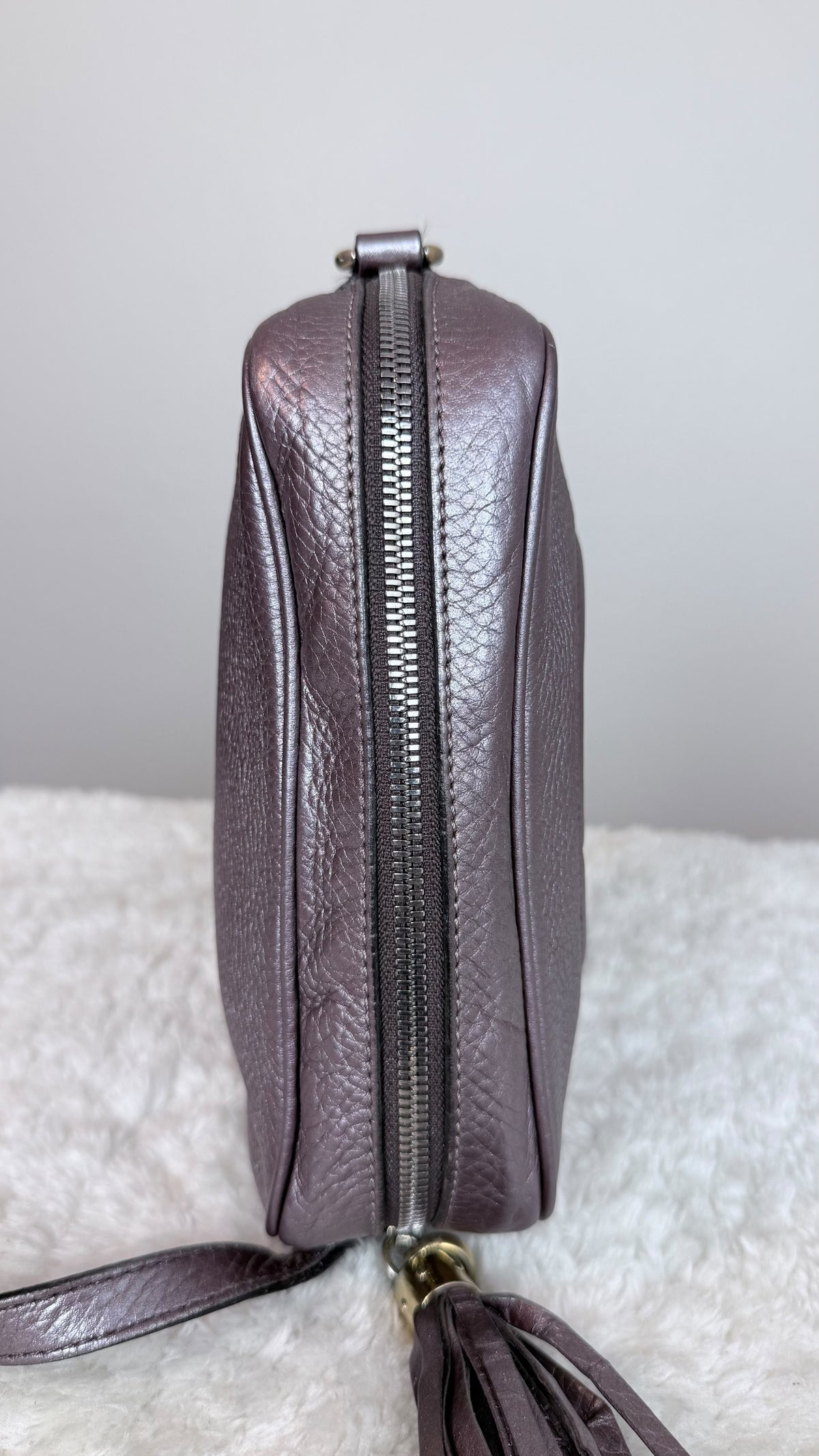 GUCCI Soho Disco Leather Purple Metallic Crossbody