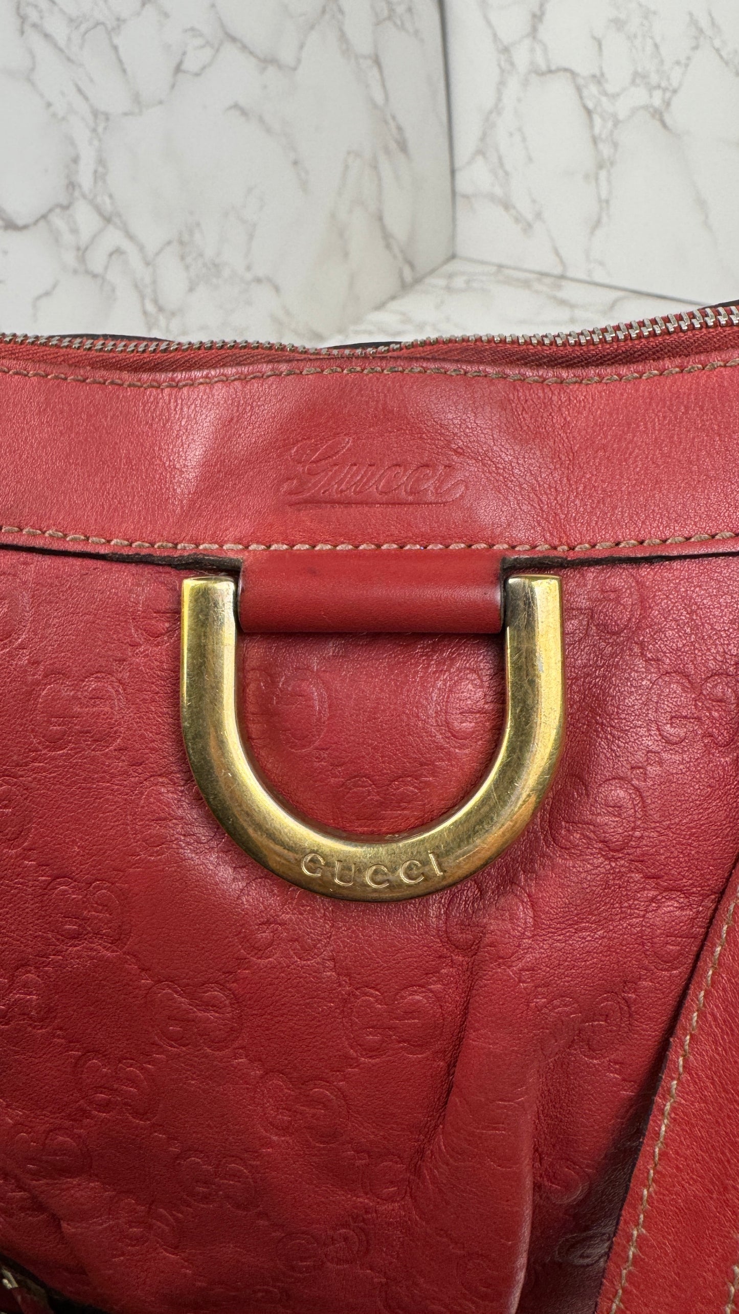 Gucci Abbey GG Monogram Embossed Leather Red