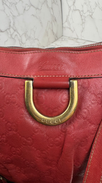 Gucci Abbey GG Monogram Embossed Leather Red