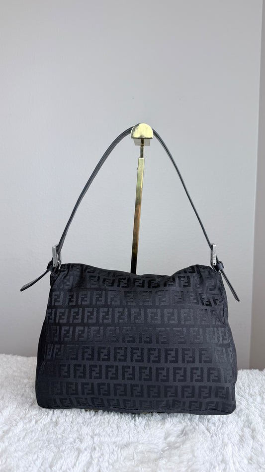 FENDI Mama Forever Zip Hobo Zucca Canvas Black
