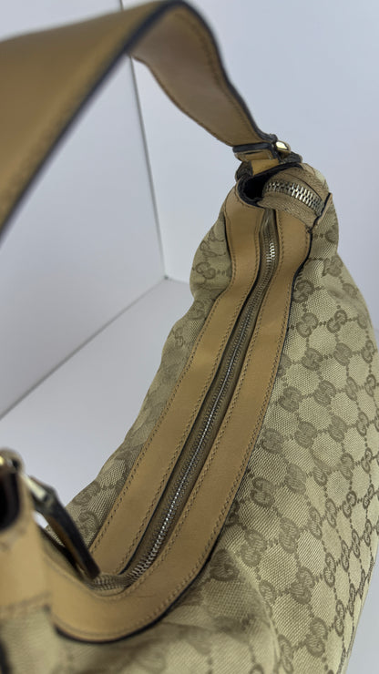 Gucci Beige GG Canvas Horsebit Tassel Hobo
