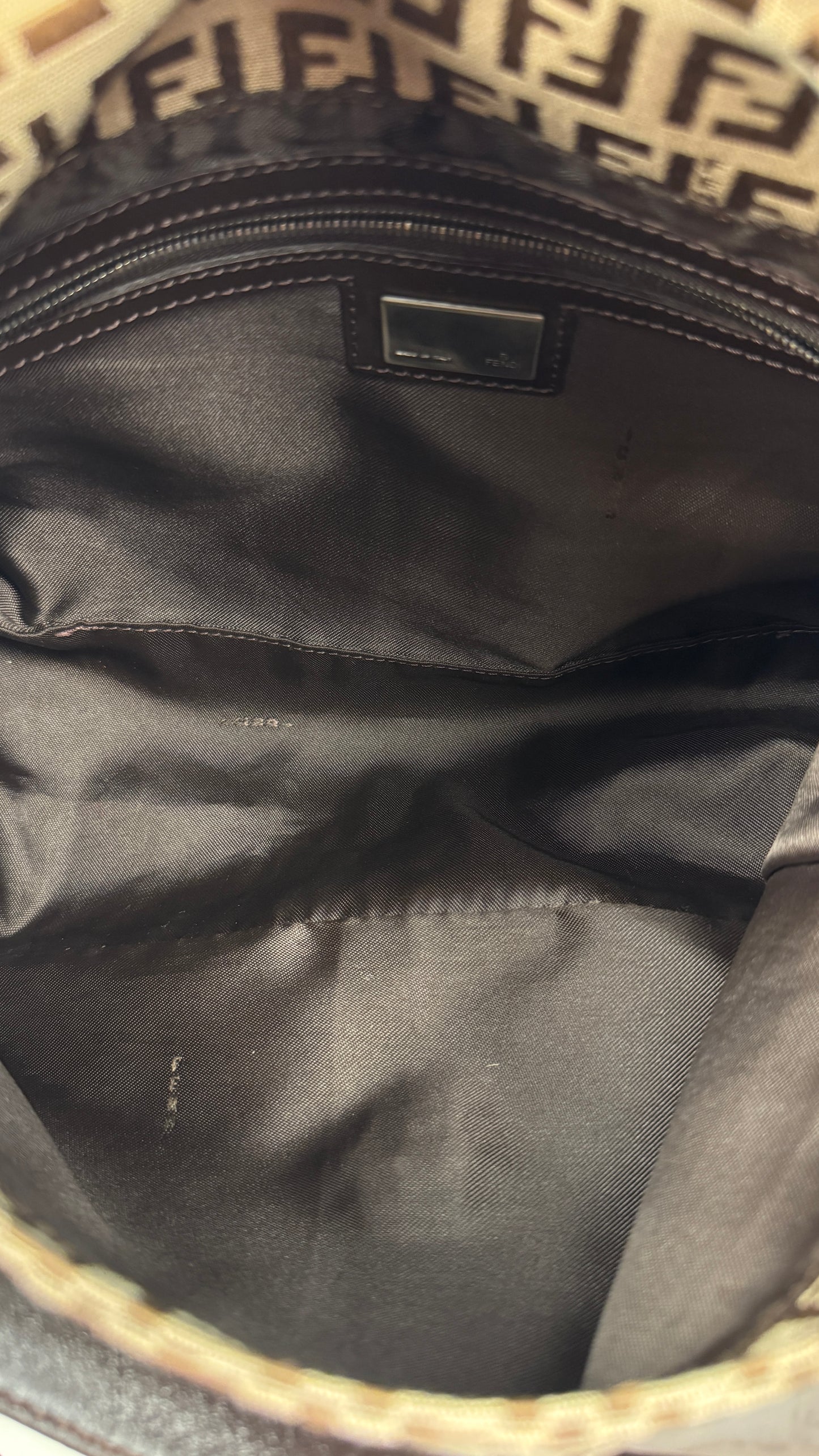 Fendi Mama Baguette Zucca FF Canvas Shoulder Bag Brown