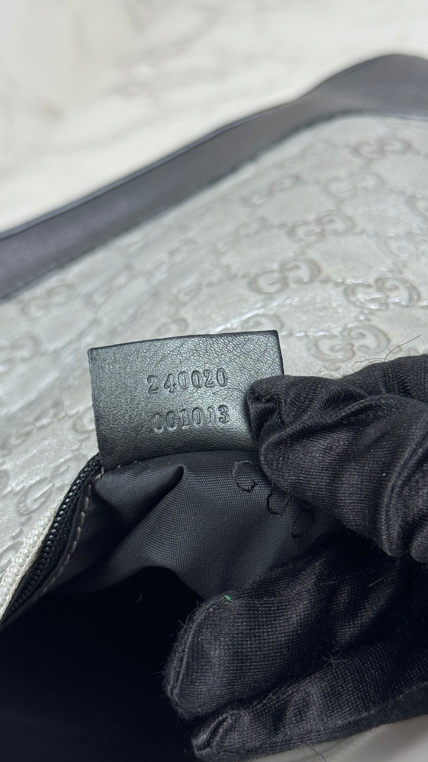 Gucci GG Leather Hobo Silver and Grey