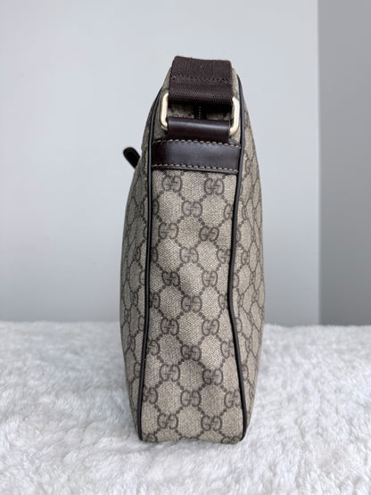 GUCCI Front Zip Messenger GG Coated Canvas Brown