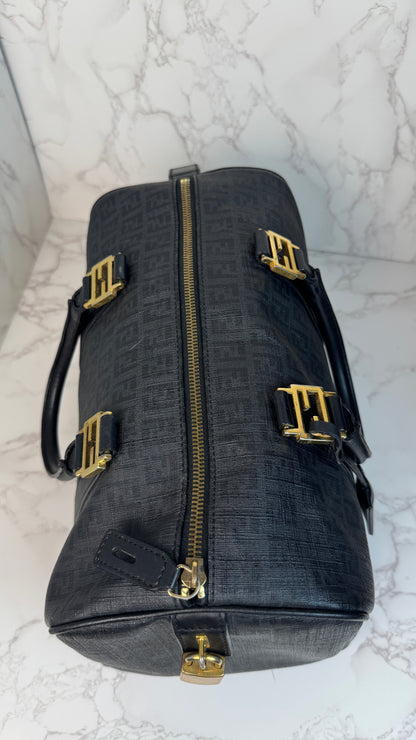 Fendi Zucca Canvas Leather Trim Boston