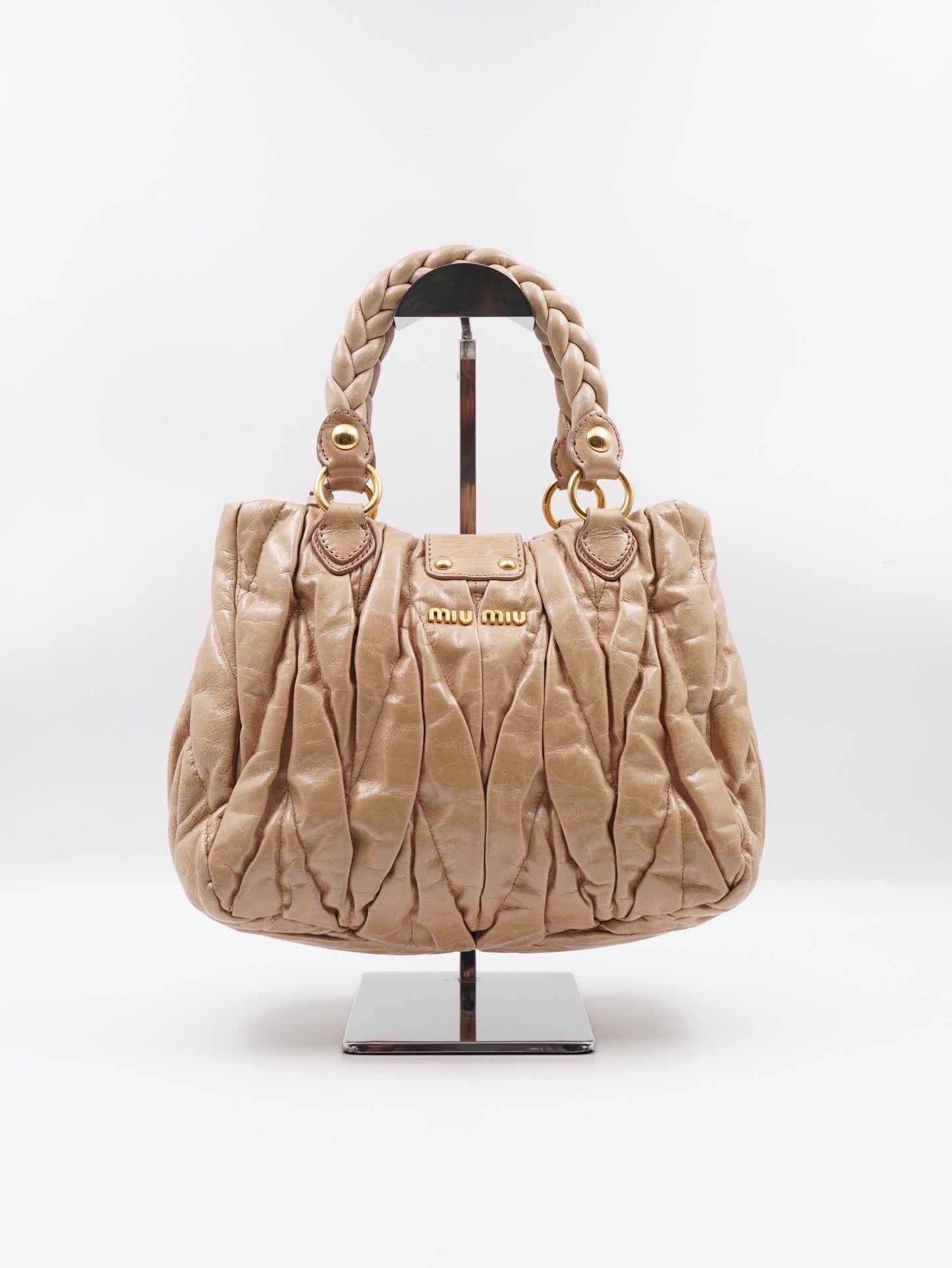 Miumiu Matelassé Leather Handbag Beige