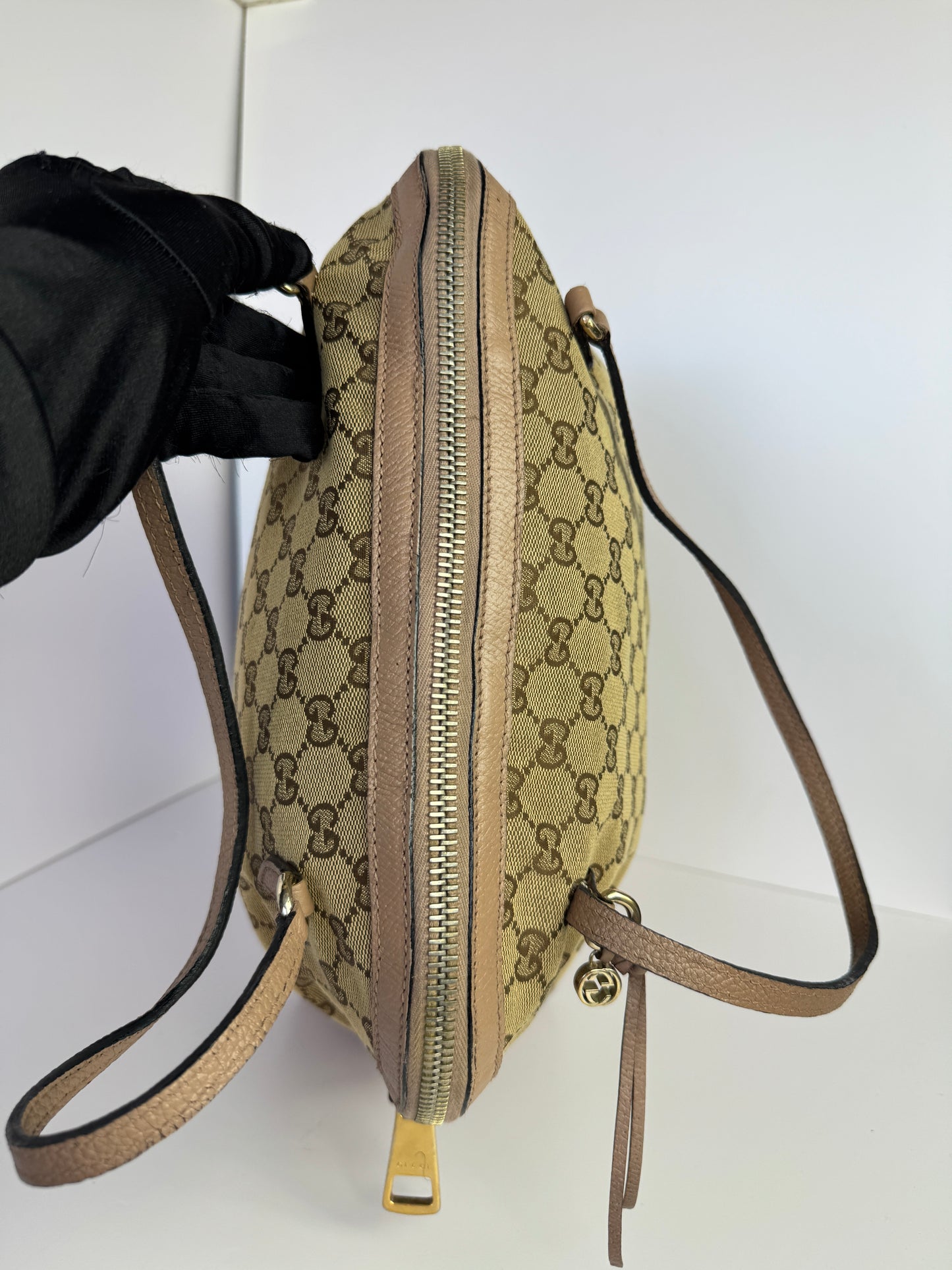 GUCCI Bree GG Canvas Shoulder Bag Pink Nude