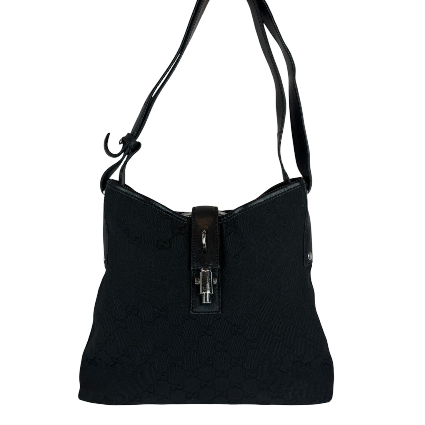 GUCCI Piston Shoulder bag Monogram GG Canvas Black