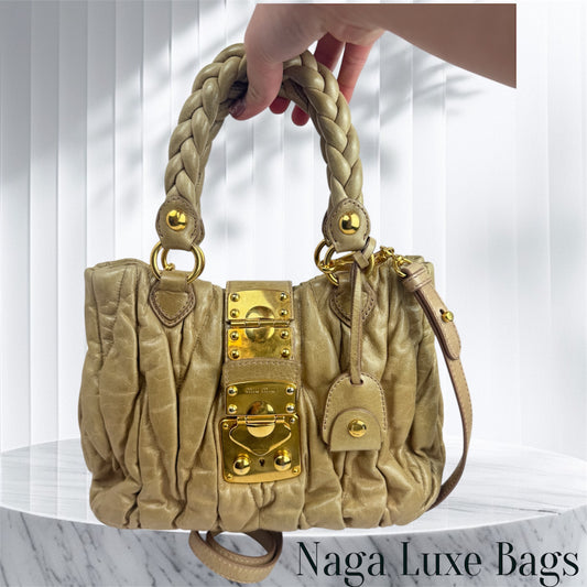 Miumiu Matelasse handle beige leather