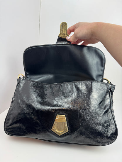 FENDI Patent Fly Shoulder Bag Black
