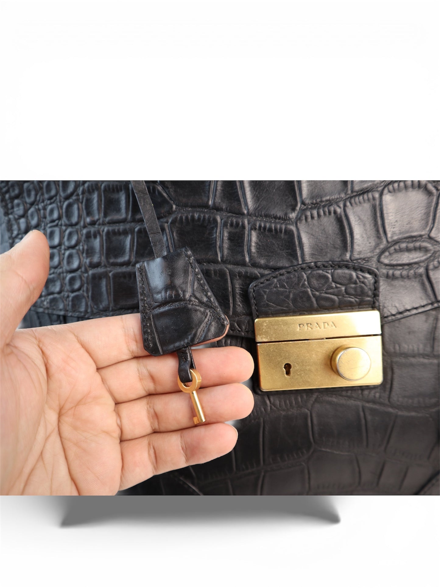 Prada Croc-Embossed Leather Top Handle Bag – Medium