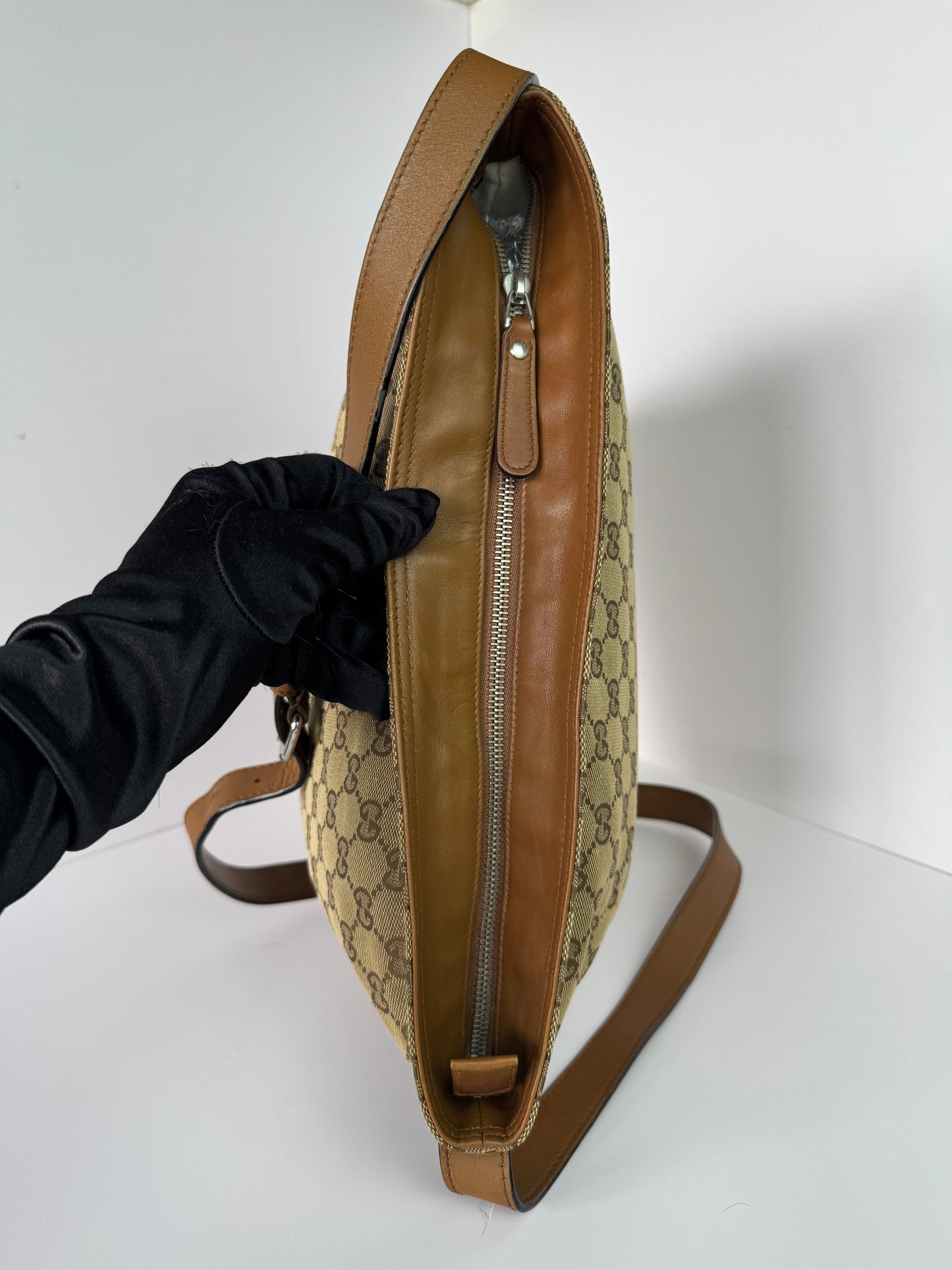 Gucci Web Loop Shoulder GG Canvas Light Brown