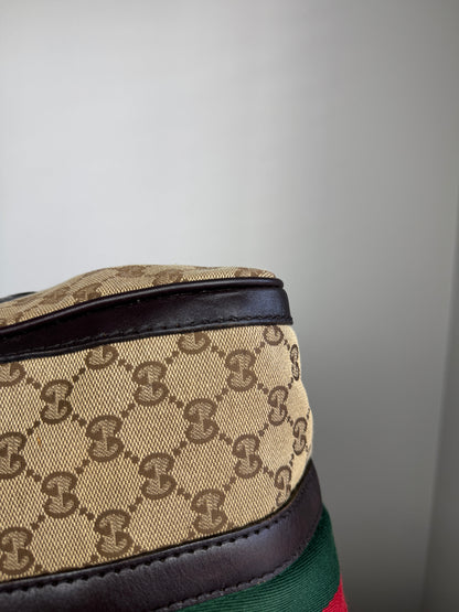 GUCCI Web Boston GG Canvas With strap Brown