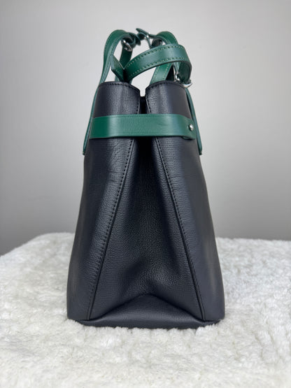 BURBERRY Derby Calfskin House Check Medium Banner Tote Black Sea Green