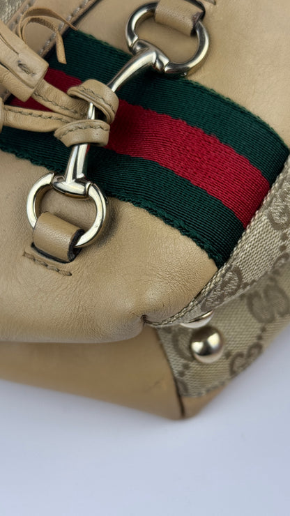 Gucci Beige GG Canvas Horsebit Tassel Hobo