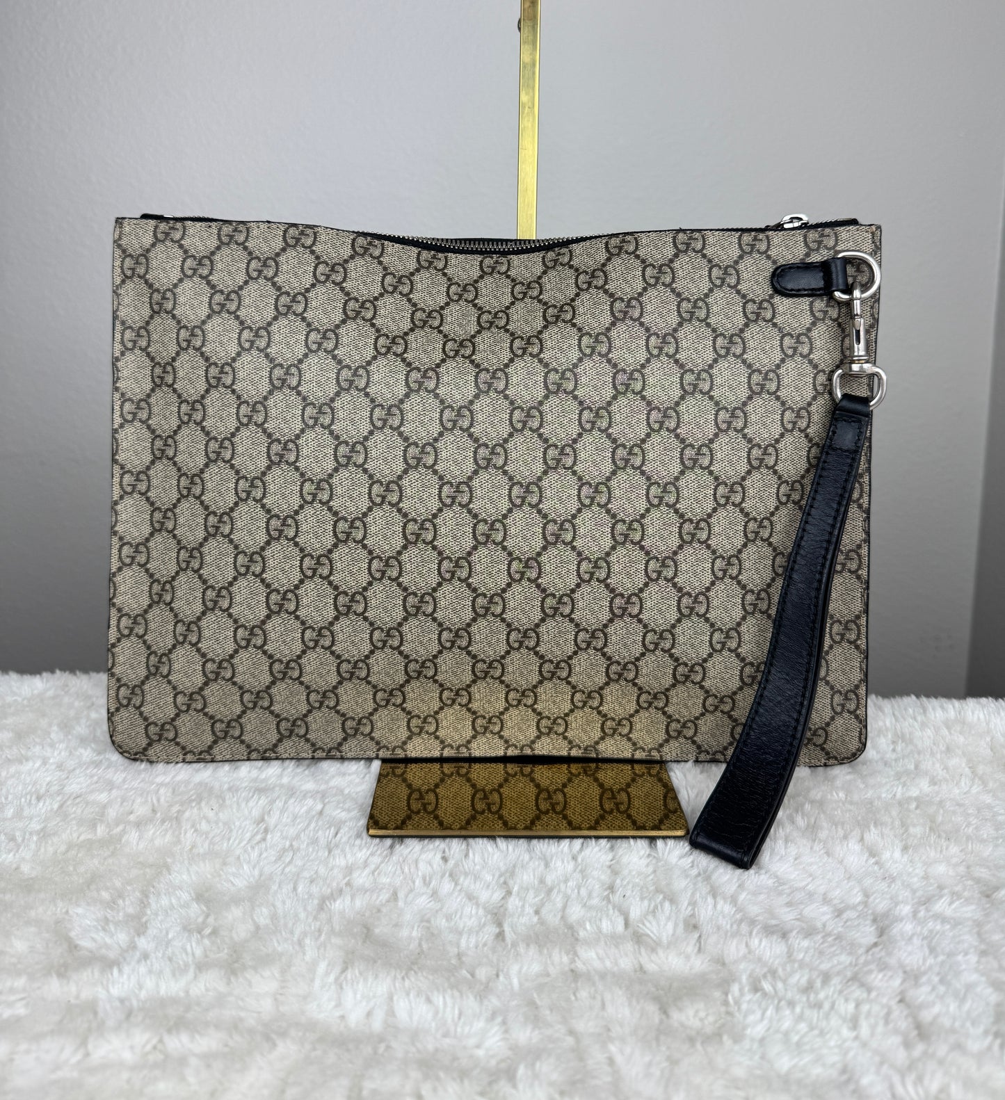 GUCCI Web Wrislet Clutch GG Coated Canvas Black