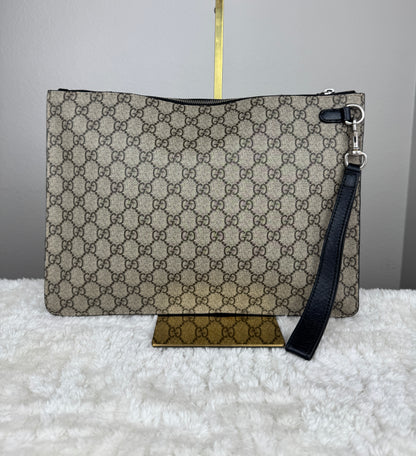 GUCCI Web Wrislet Clutch GG Coated Canvas Black