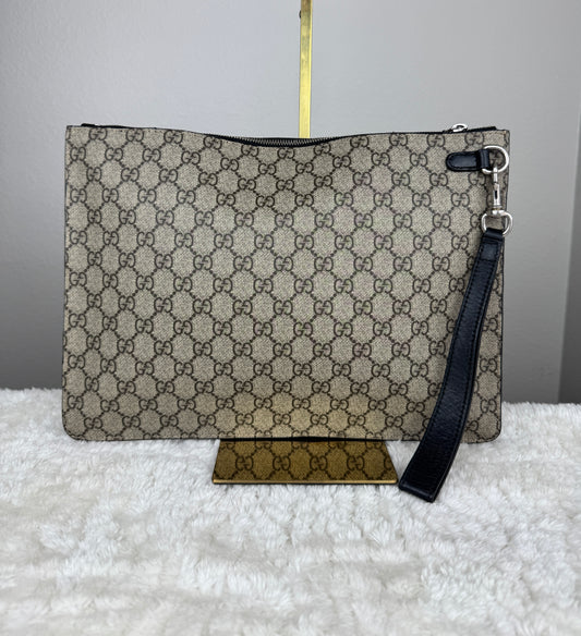 GUCCI Web Wrislet Clutch GG Coated Canvas Black